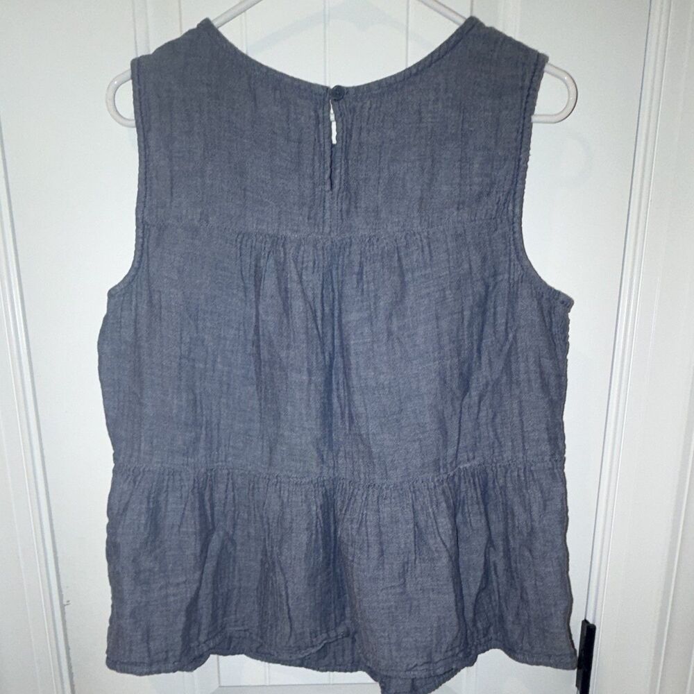 beachlunchlounge Womens L/G Blue Chambray Cotton Top Sleeveless Round Neck - Picture 5 of 6